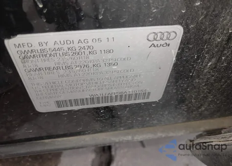2011 Audi Q5 2.0T Premium из США, поврежденный, VIN WA1LFAFP9BA110154